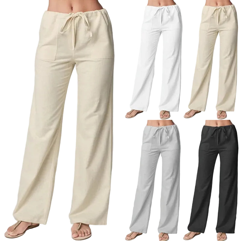 Pantalon Taille Haute – Coton & Lin Extensible pour femme