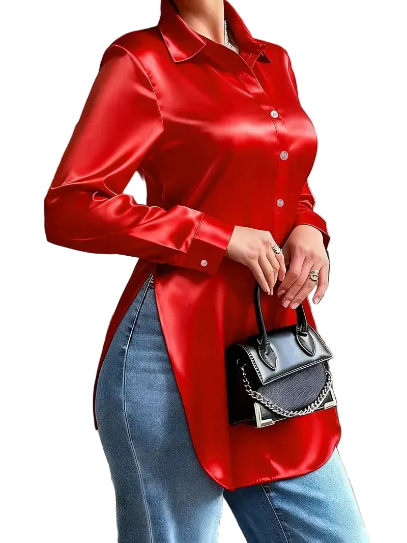 Émera – Chemisier Femme en Satin Élégant à Manches Longues