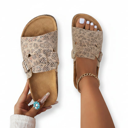 Sandales pantoufles décontractées à imprimé serpent animal rétro pour femmes