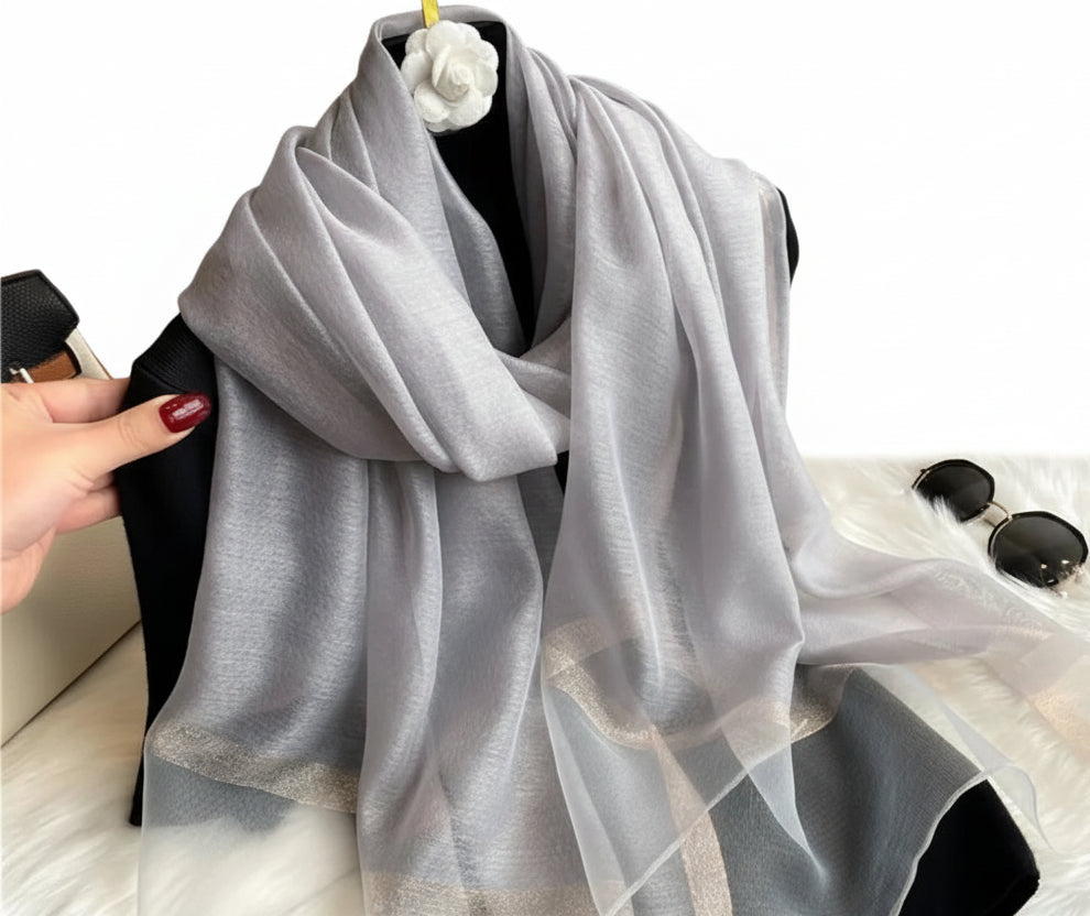 Echarpe de luxe en soie Organza élégant couleur unie