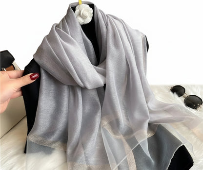 Echarpe de luxe en soie Organza élégant couleur unie