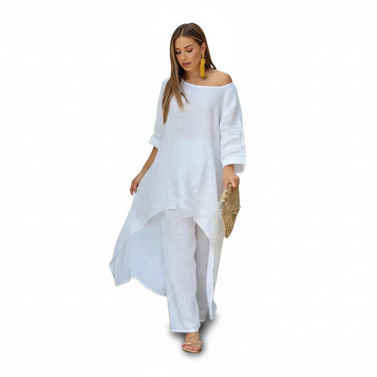 Ensemble Femme 2 Pièces – Pantalon Large et Haut Manches Longues Confort Élégant