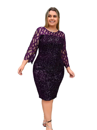 Robe grande taille à col rond avec fermeture éclair cachée