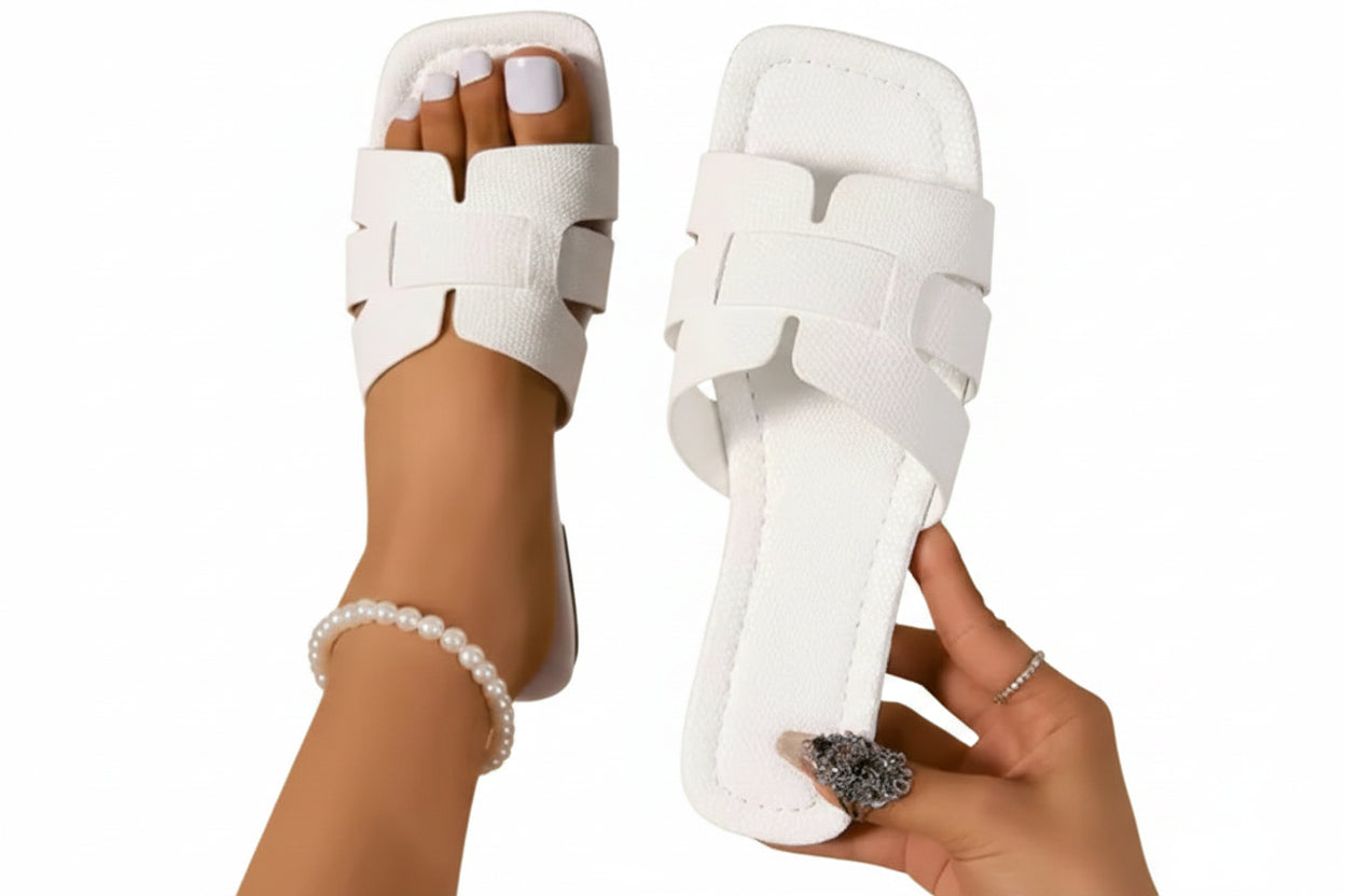Sandales coulissantes plates de couleur unie pour femmes