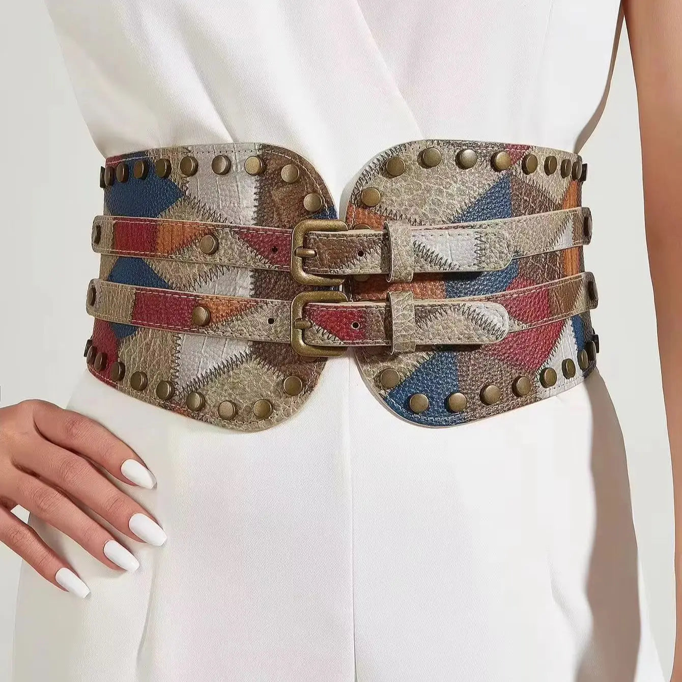 Ceinture corset à rivets pour femme