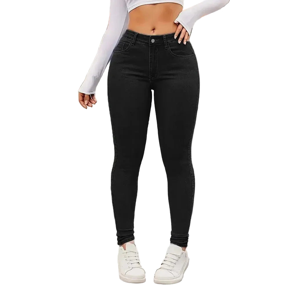 Jean crayon slim stretch taille haute pour femme, longueur complète