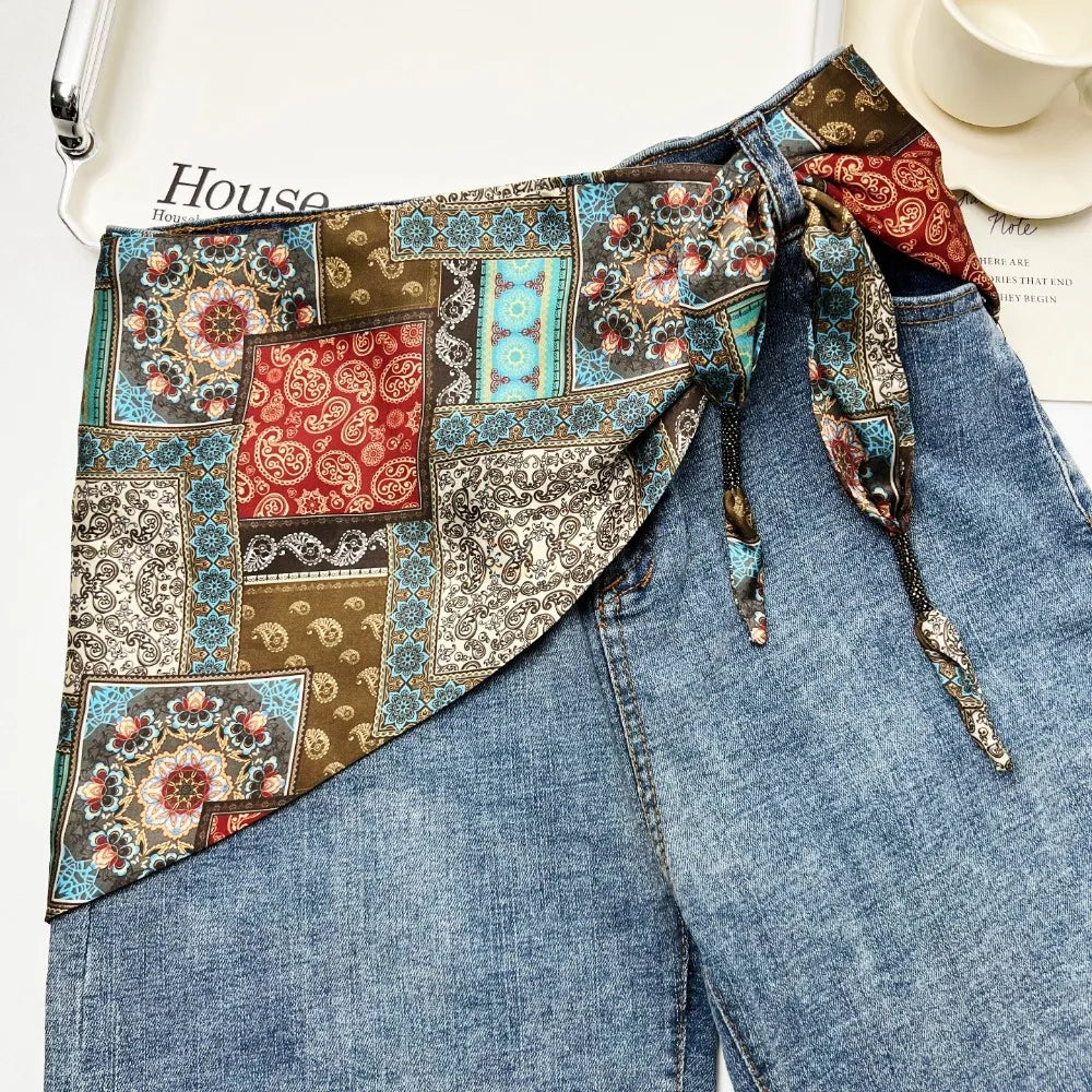 Ceinture foulard en soie cajou Floral