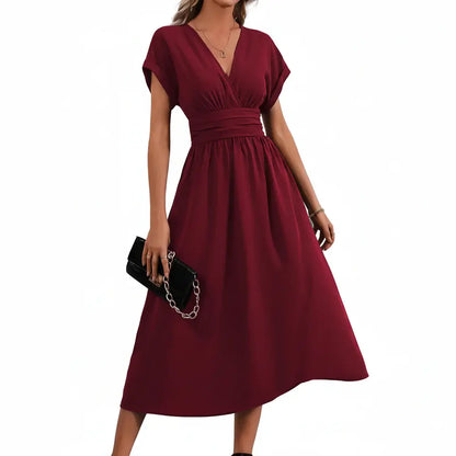 Robe Élégance Plissée Longue Manches Chauve-Souris pour Femme