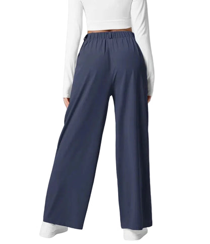 Pantalon plaid femme taille haute – coupe large effet minceur avec poches, style casual
