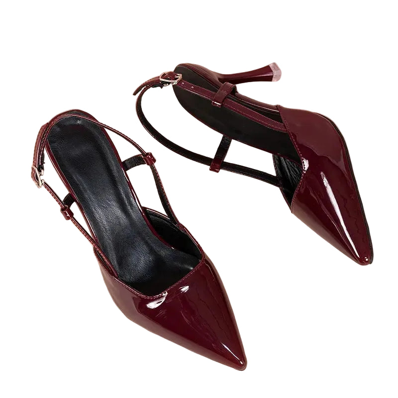 Sandales à talons fins Slingback en cuir verni pour femme – Élégantes et sexy