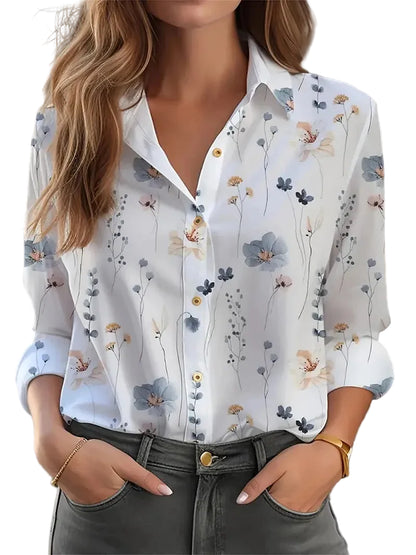 Chemise florale à manches longues pour femme – coupe slim sexy