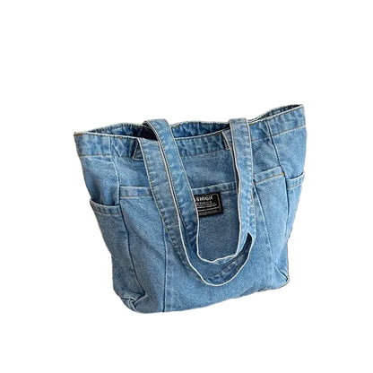 Sac fourre-tout en denim grande capacité – style urbain polyvalent