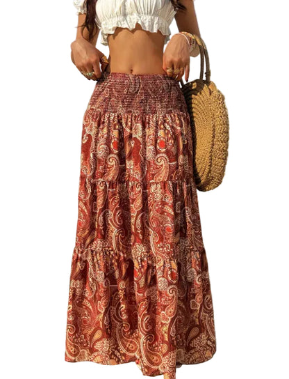 Jupe Longue Bohème Imprimée Taille Haute – Coupe Trapèze Superposée