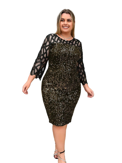 Robe grande taille à col rond avec fermeture éclair cachée
