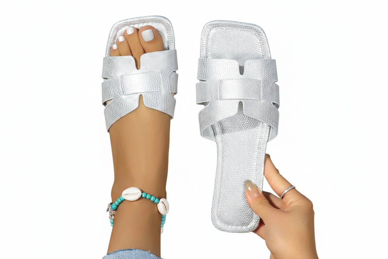 Sandales coulissantes plates de couleur unie pour femmes