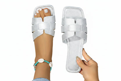 Sandales coulissantes plates de couleur unie pour femmes