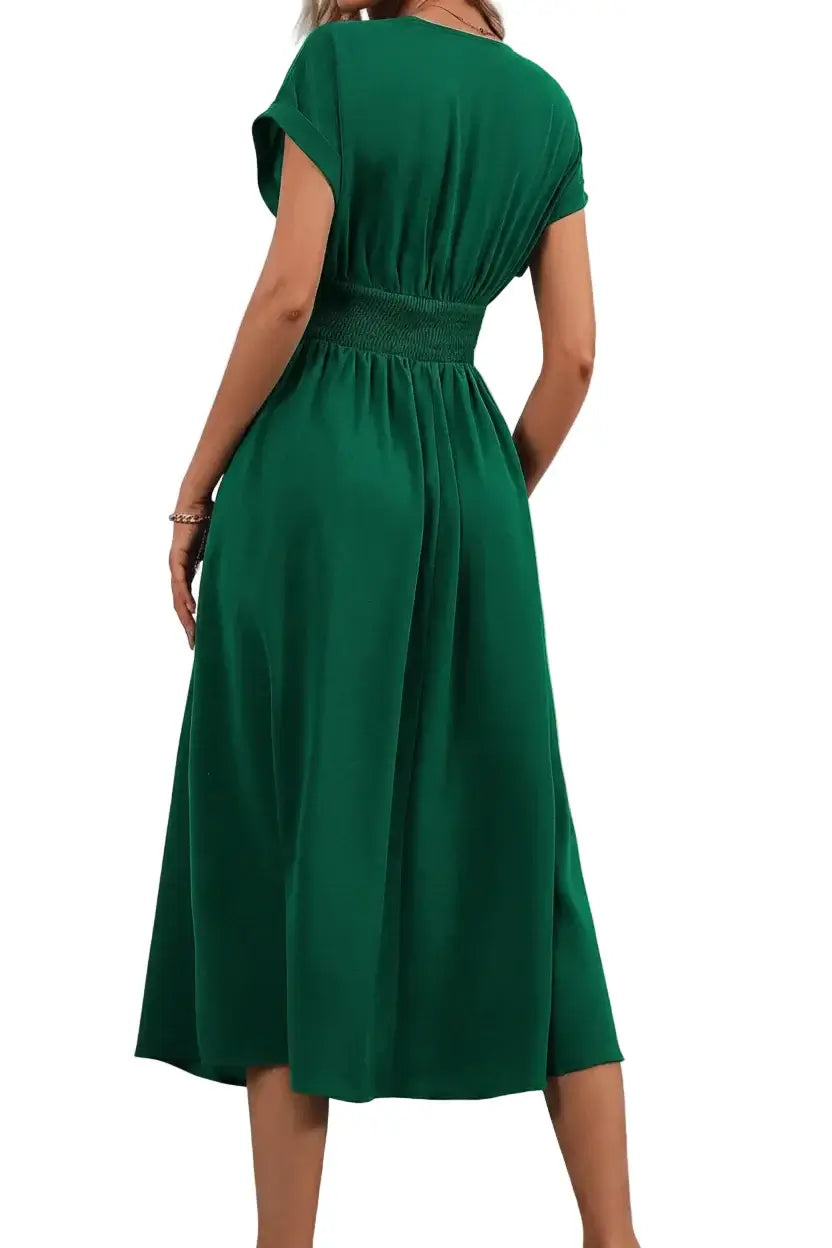 Robe Élégance Plissée Longue Manches Chauve-Souris pour Femme