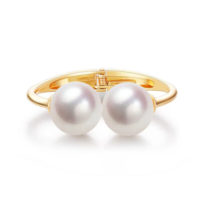 Bracelet Manchette Luxe – Métal doré & perles