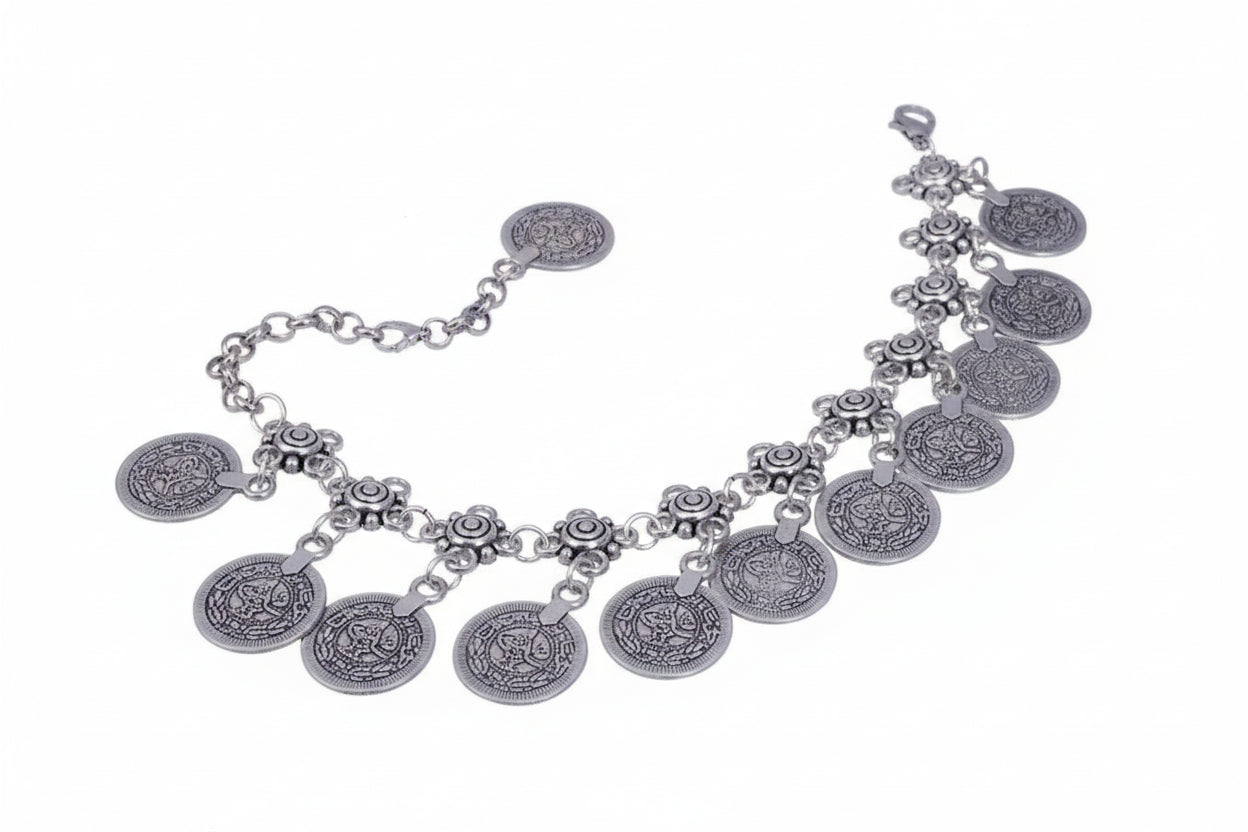 Bracelet de Cheville Bohème Rétro Argent à Pendentif