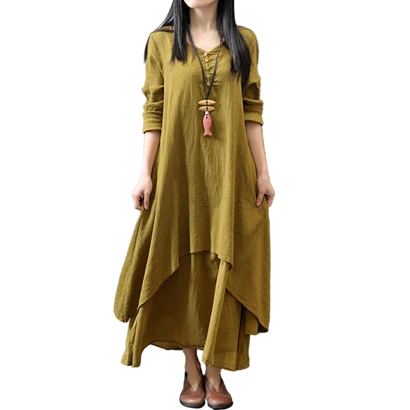 Robe Maxi Femme Manches Longues – Élégante Mi-Saison
