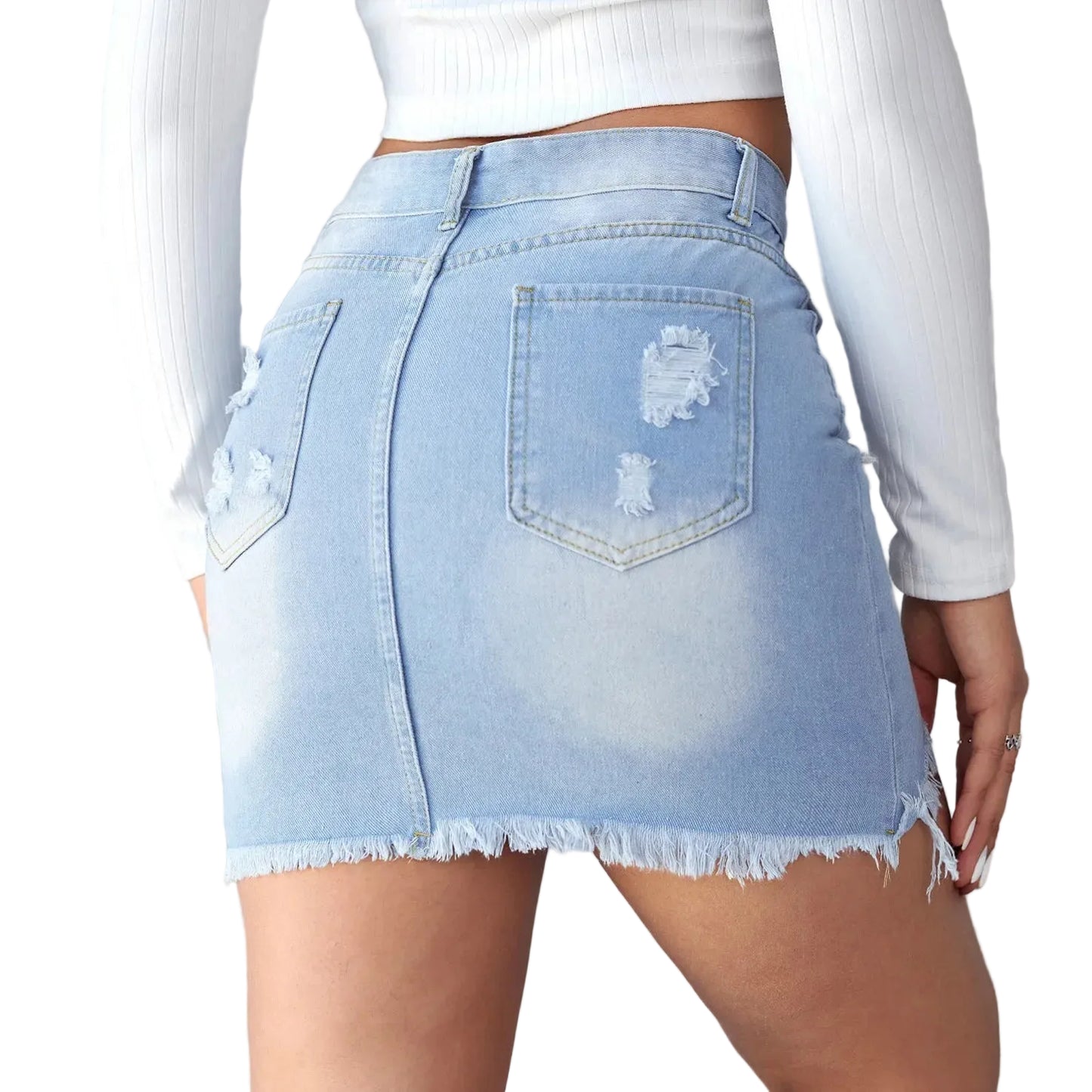 Mini-jupe en jean femme – Coupe trapèze A-line, bord brut et détails déchirés