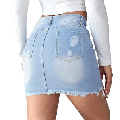 Mini-jupe en jean femme – Coupe trapèze A-line, bord brut et détails déchirés