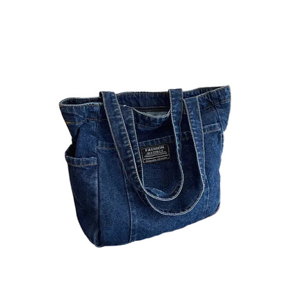 Sac fourre-tout en denim grande capacité – style urbain polyvalent
