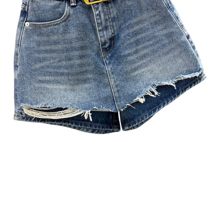 Jupe-short en jean déchiré taille haute pour femme – Denim slim style streetwear