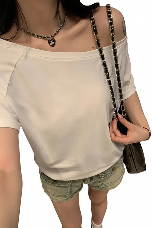T-shirt Femme à Manches Courtes – Col Incliné Style Street Sexy