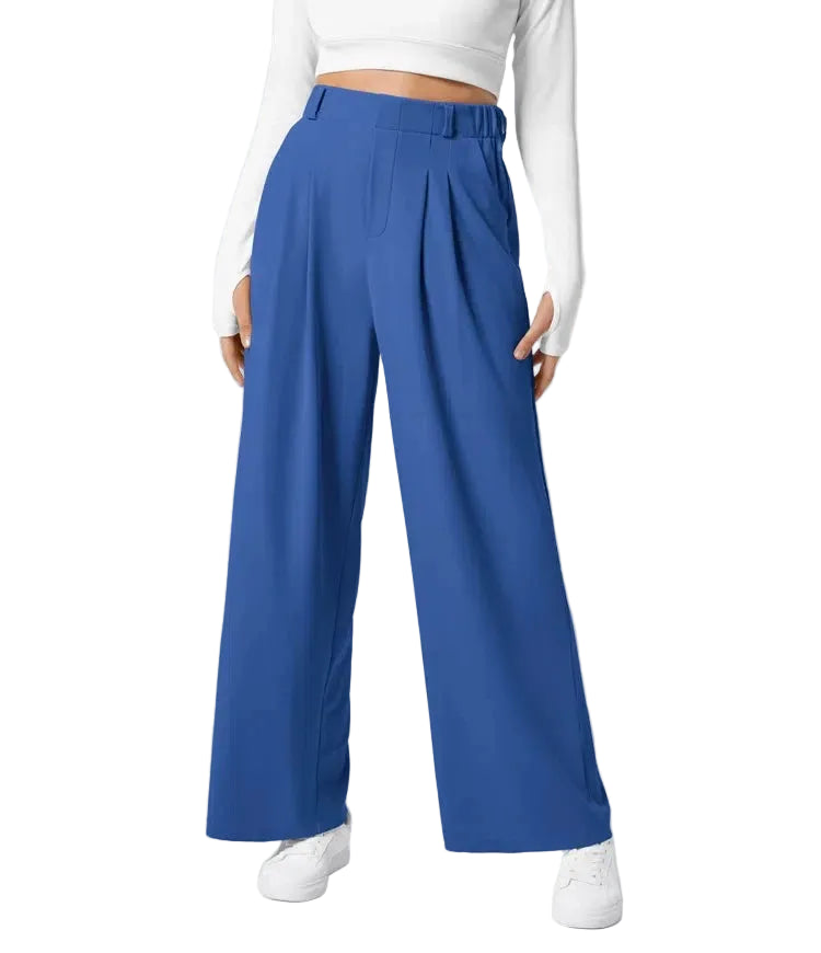 Pantalon plaid femme taille haute – coupe large effet minceur avec poches, style casual