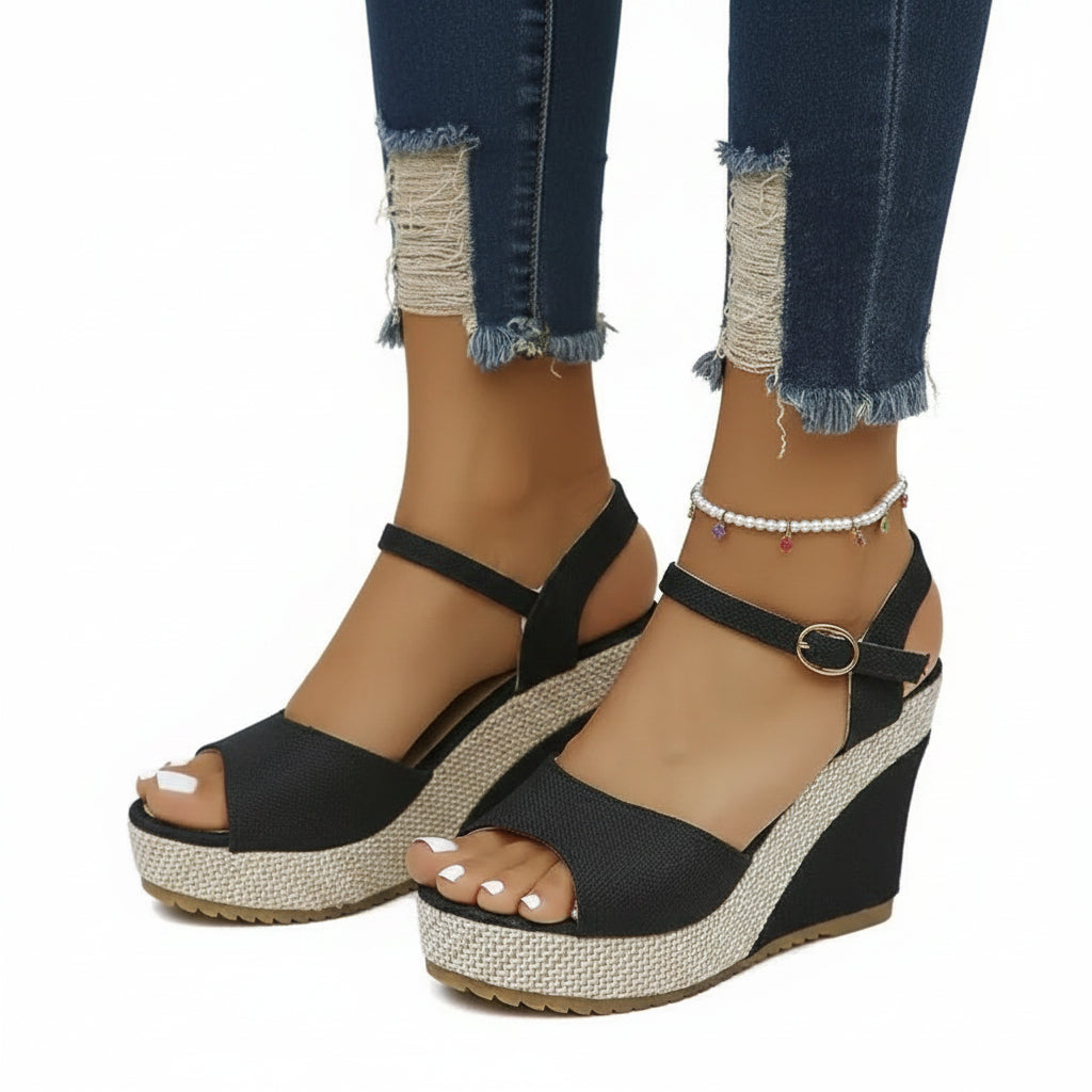 Sandales compensées à boucle pour femme – Style bohème chic, confort et élégance