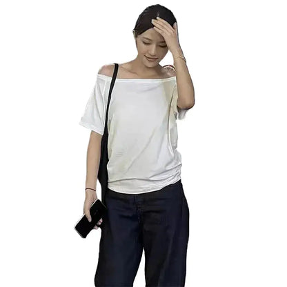 T-shirt Femme à Manches Courtes – Col Incliné Style Street Sexy