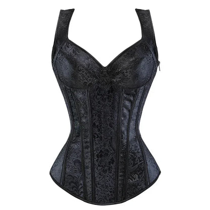 Ceinture corset noir sexy avec bretelles pour femme