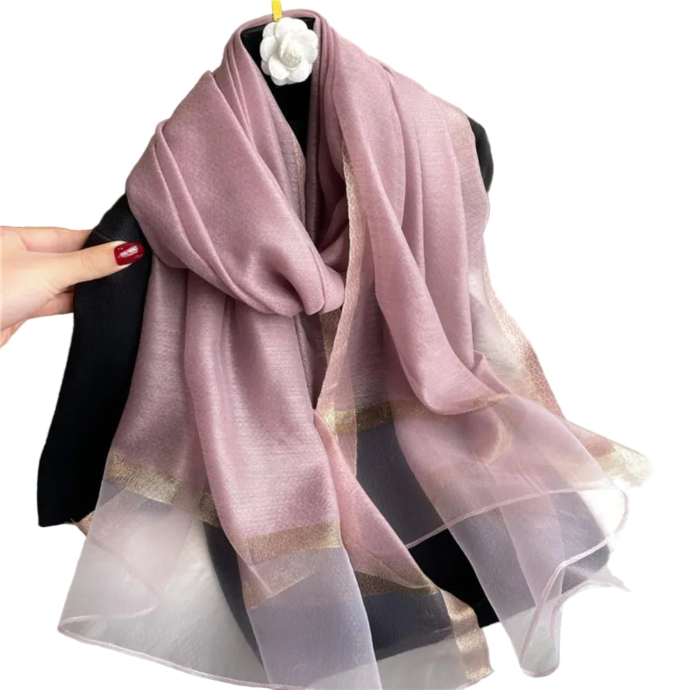 Echarpe de luxe en soie Organza élégant couleur unie
