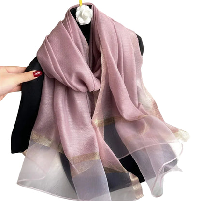 Echarpe de luxe en soie Organza élégant couleur unie