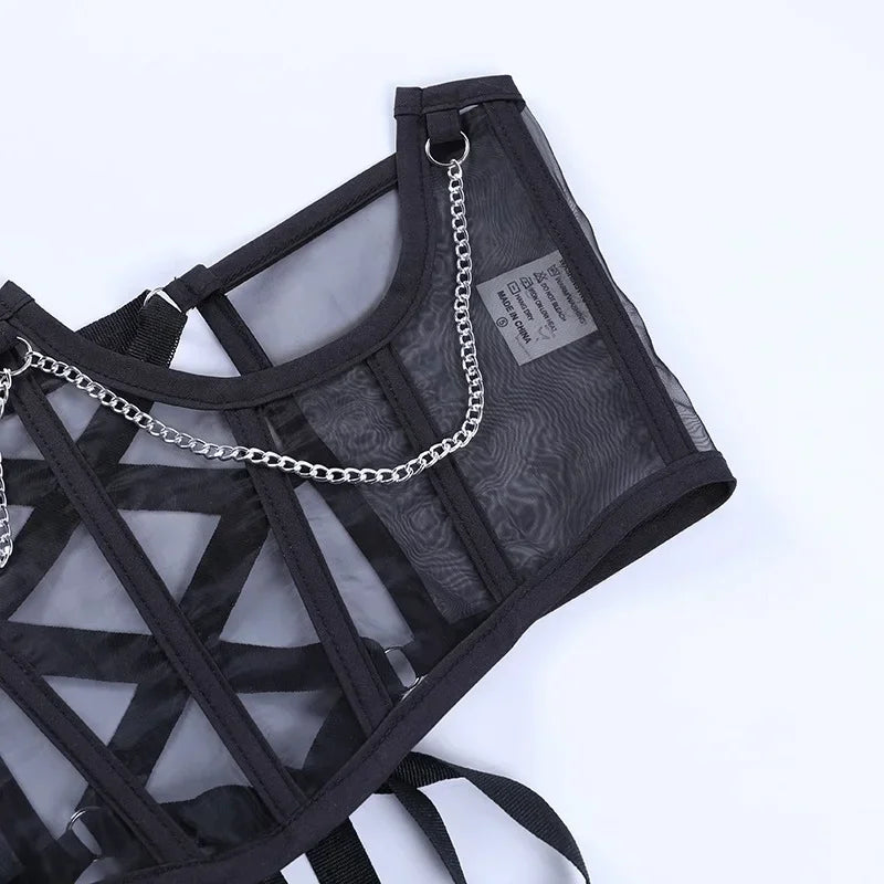 Ceinture Corset Punk Femme avec Chaîne Métallique