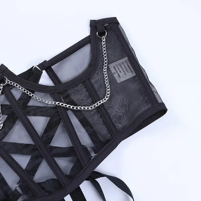 Ceinture Corset Punk Femme avec Chaîne Métallique