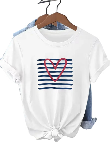 T-shirt unisexe Sweet Heart à rayures tendance