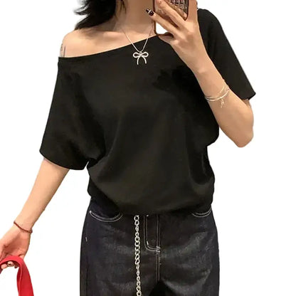 T-shirt Femme à Manches Courtes – Col Incliné Style Street Sexy
