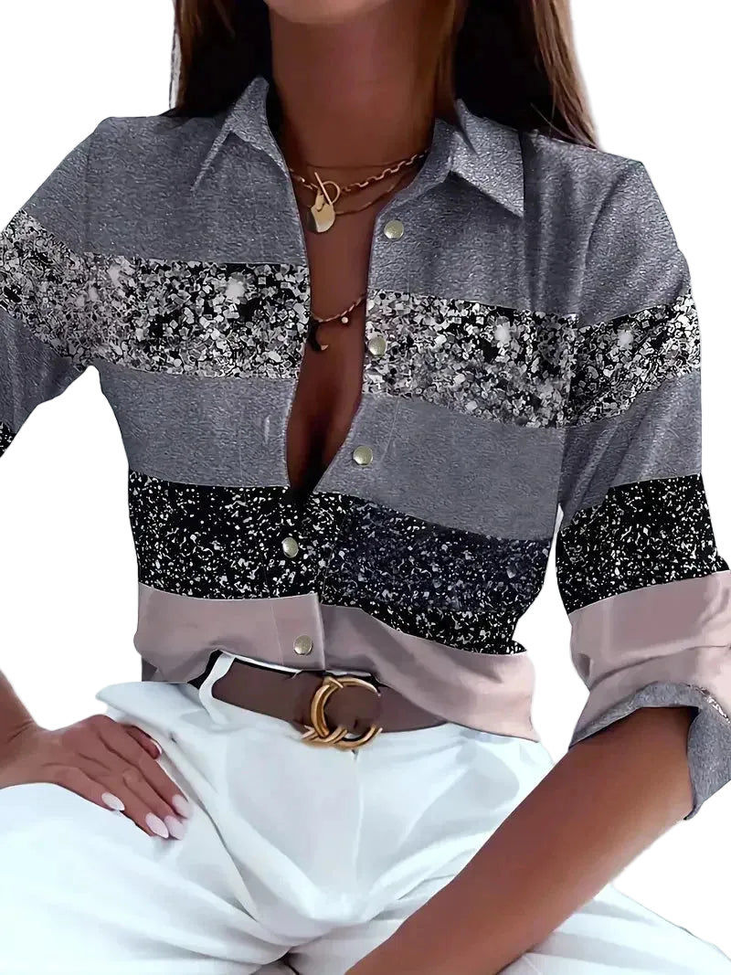 Chemise florale à manches longues pour femme – coupe slim sexy
