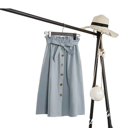 Jupe Longue Trapèze Taille Haute Boutonnée – Style Artistique Femme
