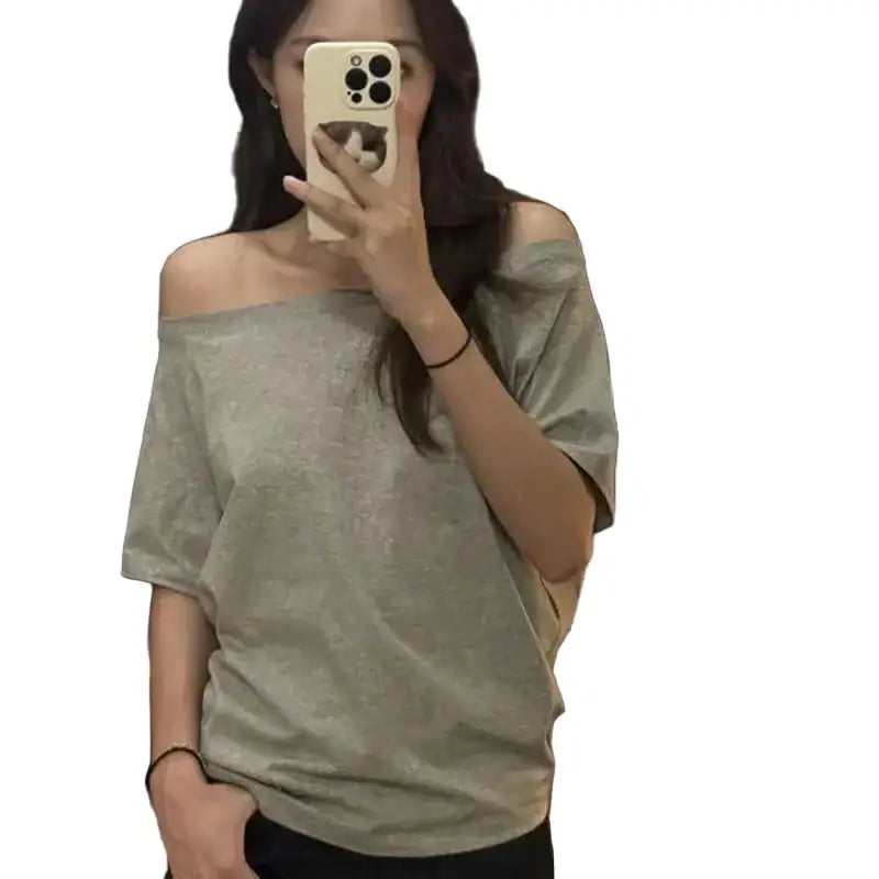 T-shirt Femme à Manches Courtes – Col Incliné Style Street Sexy