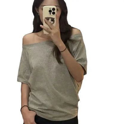 T-shirt Femme à Manches Courtes – Col Incliné Style Street Sexy