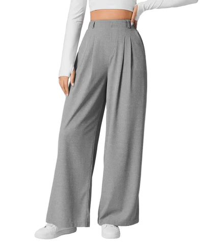 Pantalon plaid femme taille haute – coupe large effet minceur avec poches, style casual