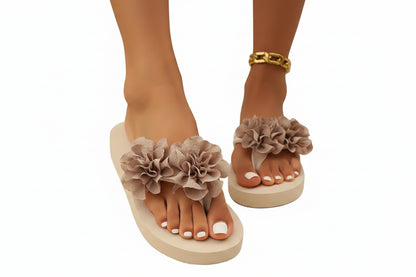 Tongs Bohèmes Florales pour Femme, Chaussures de Plage d'Été