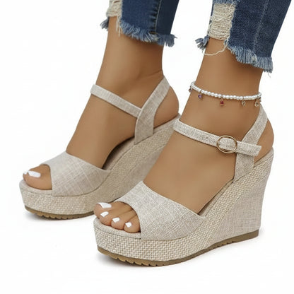 Sandales compensées à boucle pour femme – Style bohème chic, confort et élégance