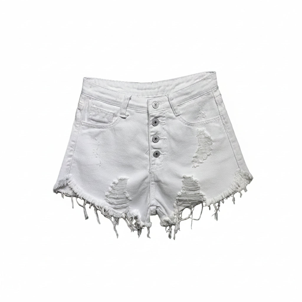 Short Jean Taille Haute Trapèze Femme – Style Coréen Ample Boutonné