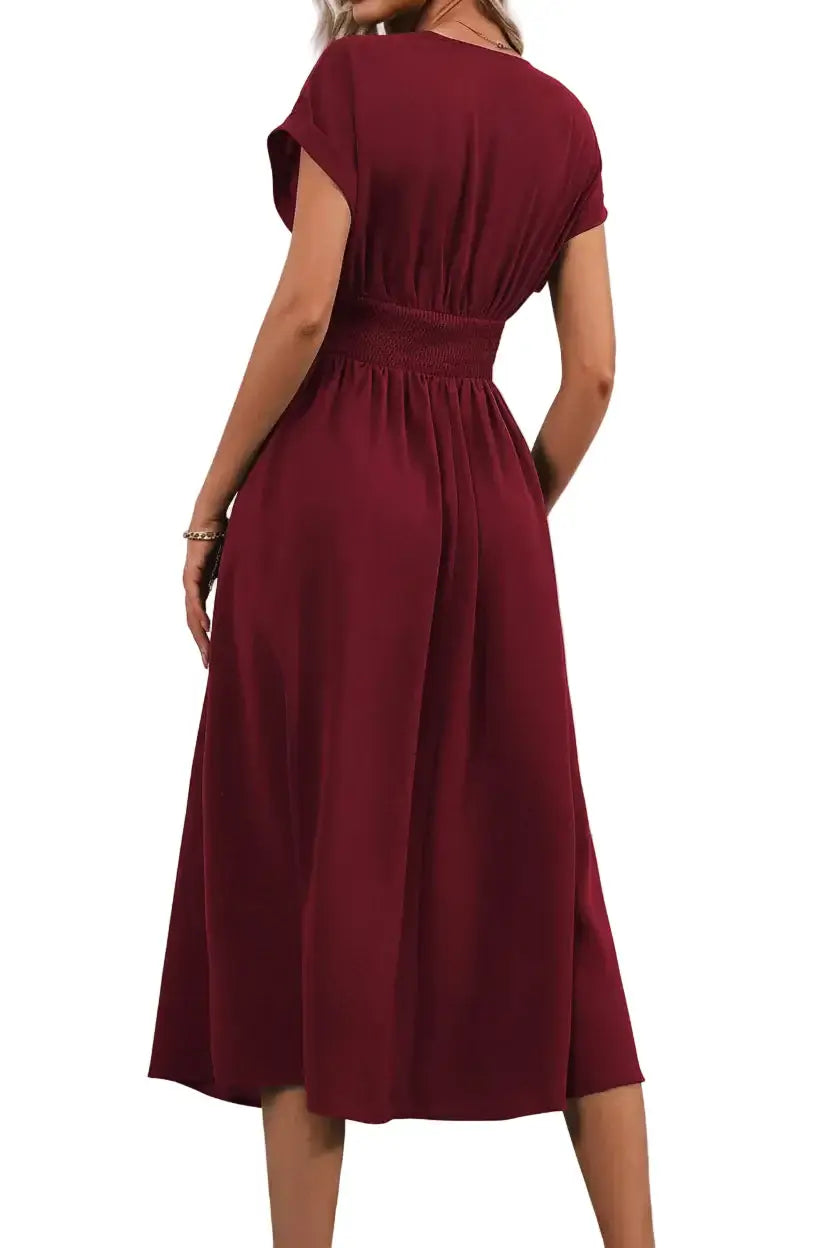 Robe Élégance Plissée Longue Manches Chauve-Souris pour Femme