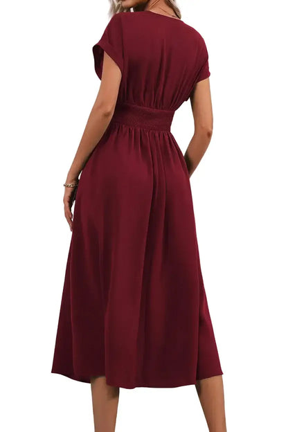 Robe Élégance Plissée Longue Manches Chauve-Souris pour Femme