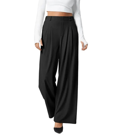 Pantalon plaid femme taille haute – coupe large effet minceur avec poches, style casual